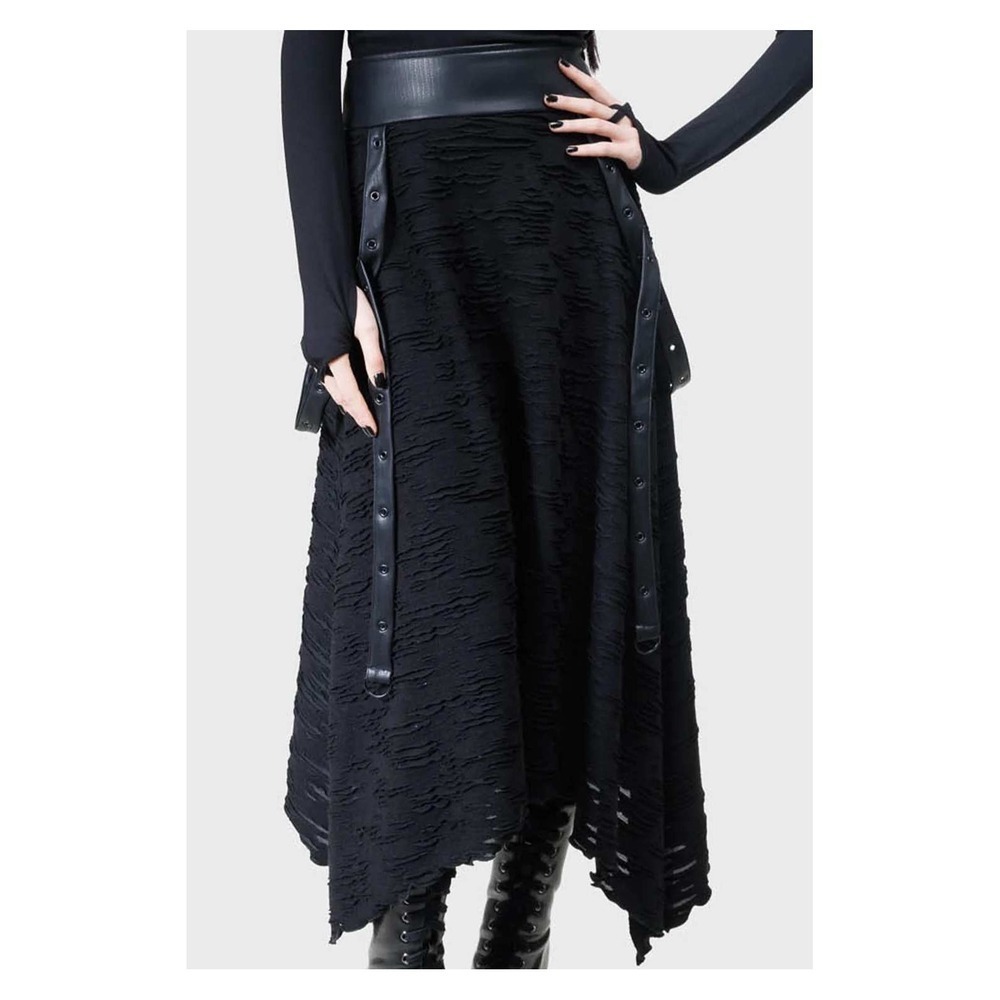 Killstar Gloomara handkerchief distressed black strappy midi skirt XL